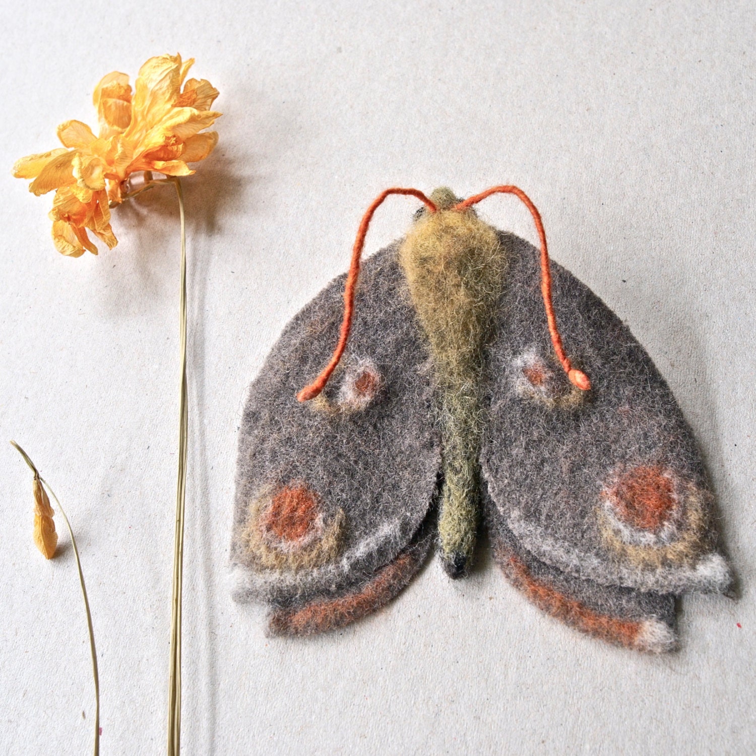 needle felted moth brooch textile moth felt moth