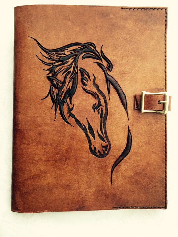 Leather Hand Carved Horse Journal Book Notebook Cover With