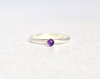 Amethyst Ring. Sterling Silver Ring with a Genuine Amethyst Stone. Birthstone Ring. Simple silver ring. Everyday wear ring.