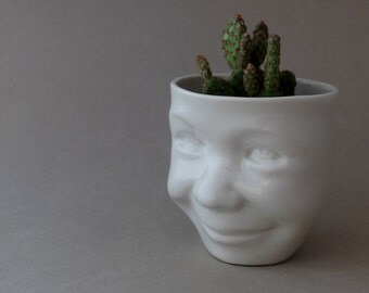 Head Planter, Face Planter, Head Vase, Desk Accessories, Small Plant, Herb Pot, Succulent Planter, Flower Pot, Cermic Cup, SCULPTUREinDESIGN
