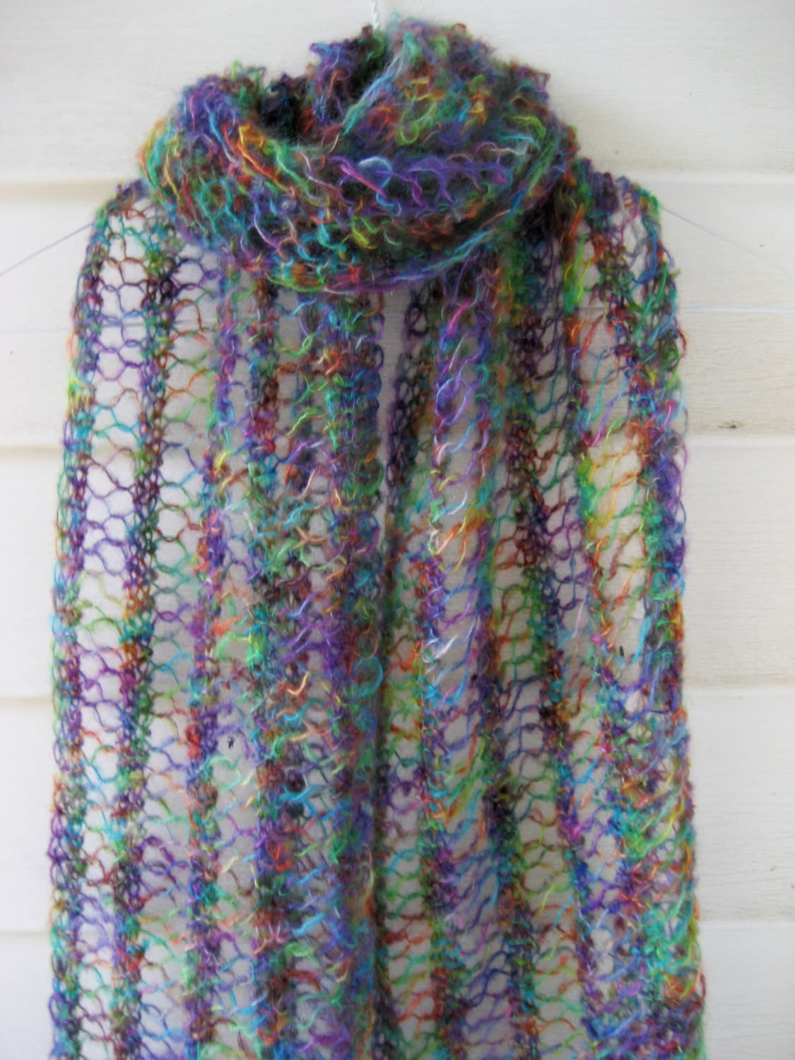Mohair scarf Lace knit scarf Colorful silky scarf Knit