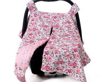 Baby Car Seat Cover, Infant Car Seat Blanket, Girl's Car Seat Cover, Add Monogram, Velcro Closure