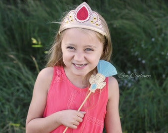 Avalor Princess Tiara, Scepter Wand & Flower Headband Set ~ Elena of Avalor Princess Crown ~ Princess Costume Tiara ~ Princess Wand ~