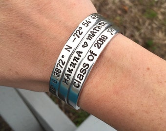 Customized Hand Stamped Bracelet Aluminum Cuff Personalized Gift You Choose Letters For Her Group Bridesmaids Daughter Birthday - 1/4" Wide