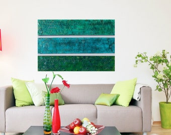 Wood Wall Sculpture - Large Abstract Painting - Multi Panel Art - Teal Modern Wall Art - Green Original Painting Turquoise Abstract Art