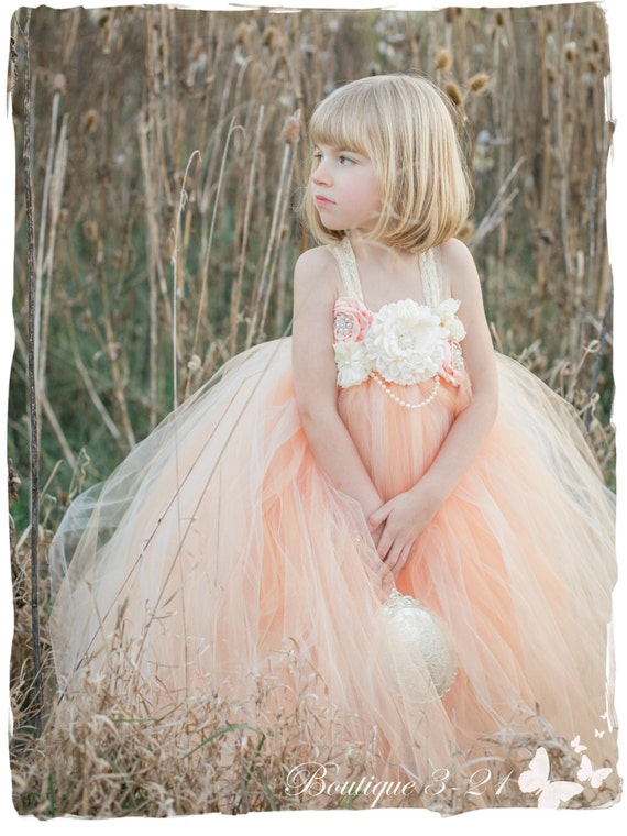 Peach Flower Girl Dress Ivory Flower Girl Dress Lace tutu