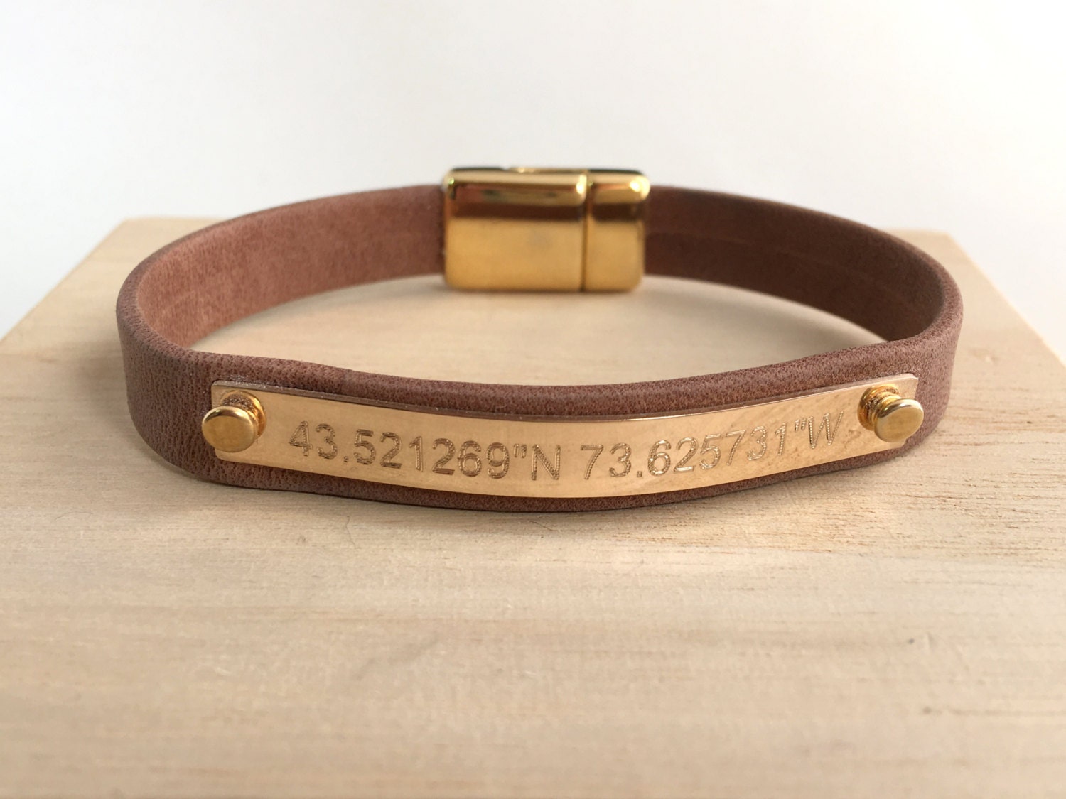 Personalized Women Men Leather Bracelet Coordinate engraved Copper unisex custom gift for him for her Altitude Longitude Bracelet