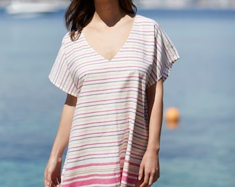 Beach cover-up, Striped, cotton, beach kaftan Cara
