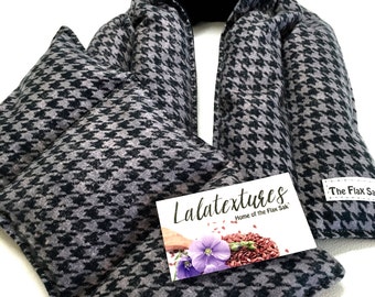 Microwave Flax HEATING PAD Set - NECK wrap and Lumbar pack-Grey and Black - Gifts for him - Fathers day - Heat/cold pad- long"The FLaX SaK"