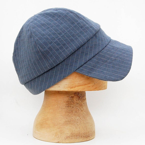Work cap Grey newsboy cap in vintage French pinstripe fabric
