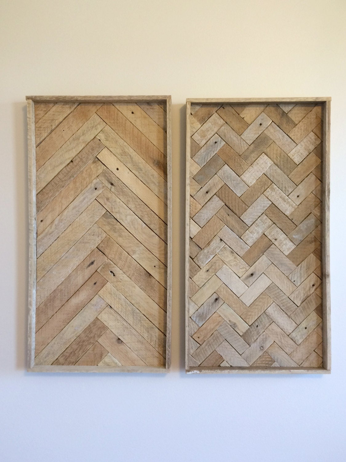 Lath Wood Wall Art Duo Herringbone Pattern Upcycled