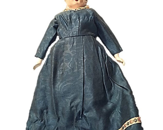 Antique Large High Brow China Doll Head Grey Hair Civil War Victorian Doll