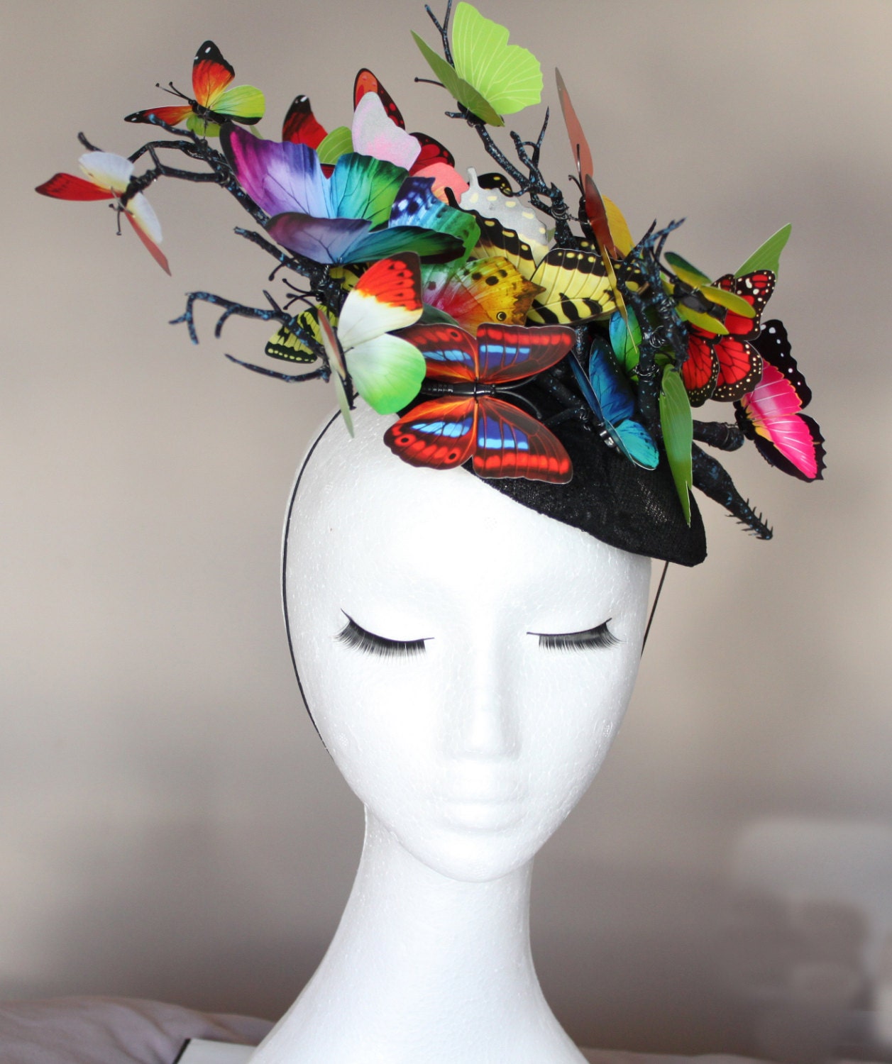 Multi Colour Butterfly Hat Wedding Hat by AtelierofFashionNArt