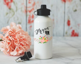 Nurse RN Water Bottle, Custom RN Water Bottle, Gifts For Nurse, Nurse Grad, Nurse, Nurse Graduation Gift, Floral Nurse Bottle, Name Nurse