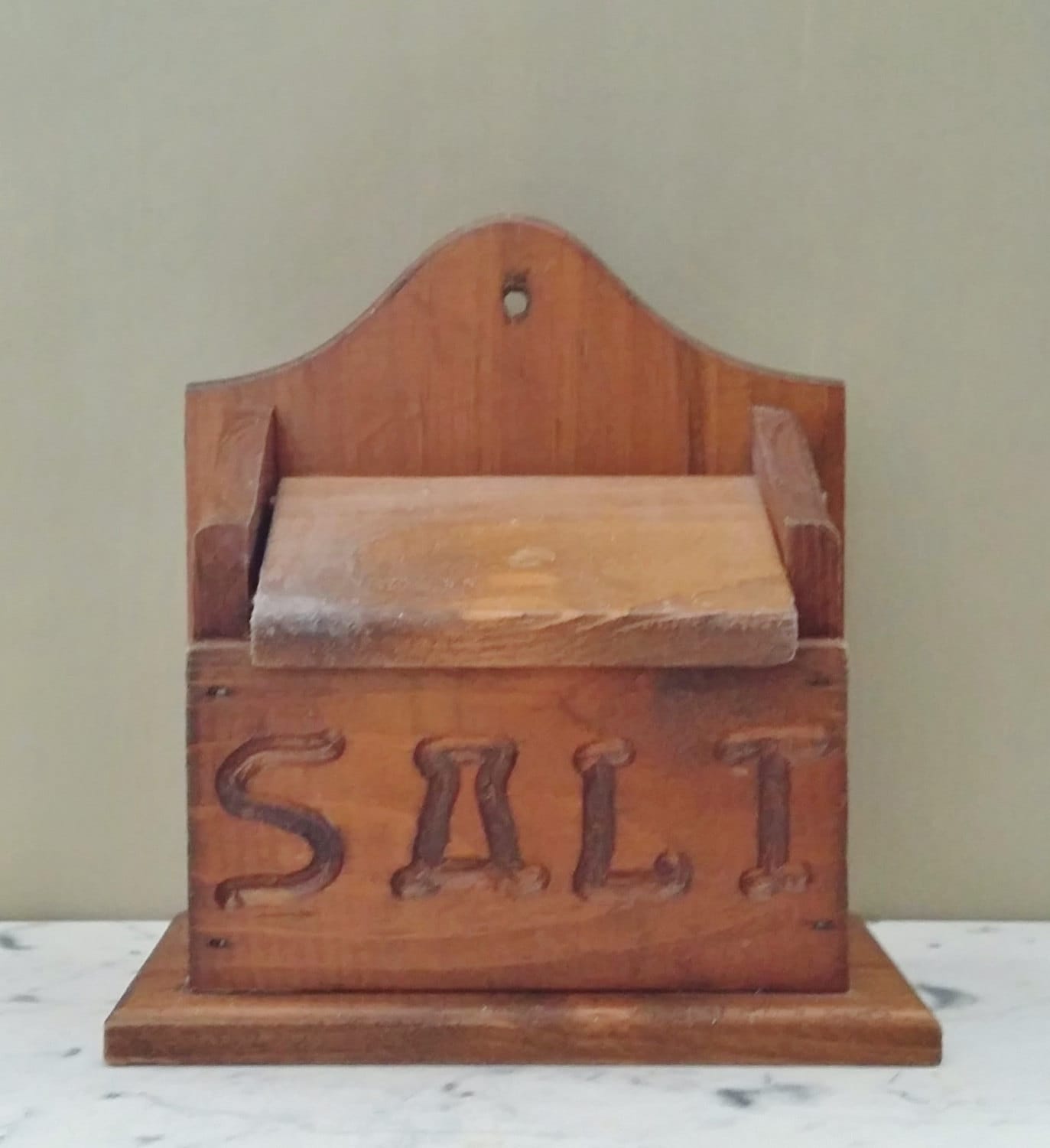 Vintage Wood Salt Box Handmade Storage Box with Lid