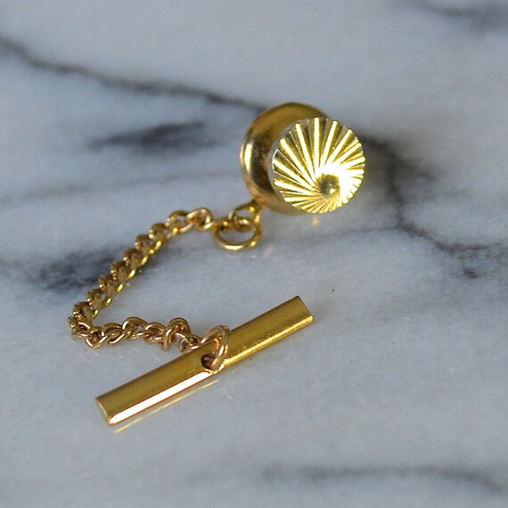 Vintage Gold Tie Tack Stud Pin with Safety Chain Textured