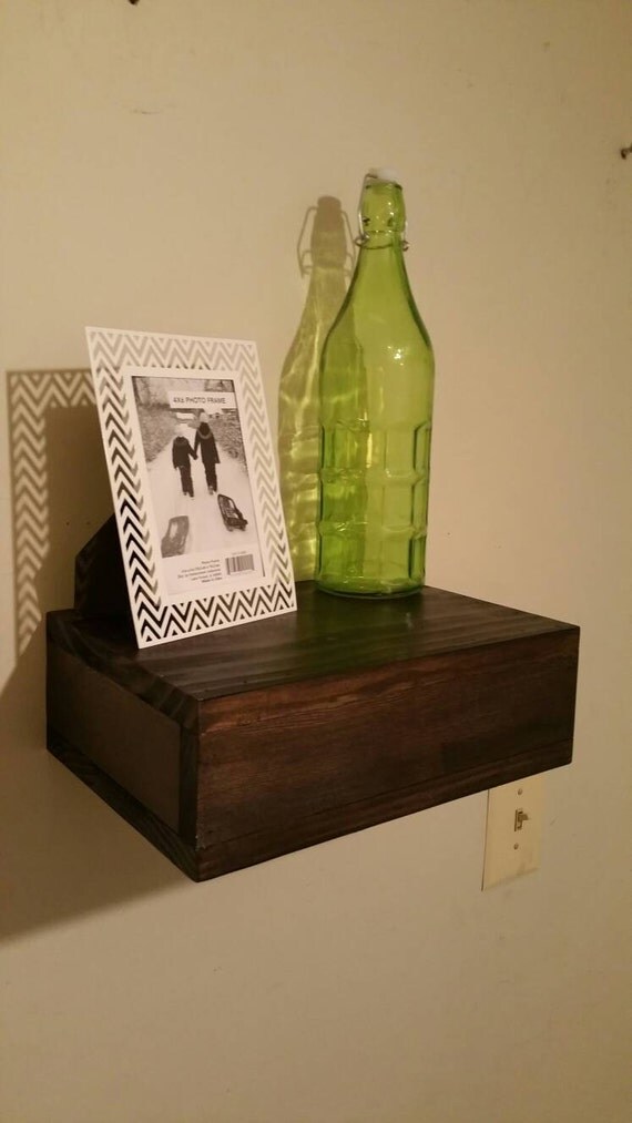 Rustic wood floating shelf with hidden compartment rustic