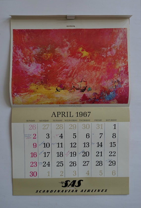 1967 SAS Airlines Calendar by Otto Nielsen Original Vintage