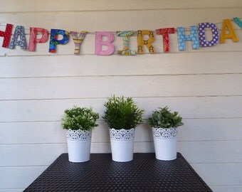Happy Birthday Banner - a fabric happy birthday banner. Happy birthday bunting,happy birthday sign, celebration banner,wall decor,handmade