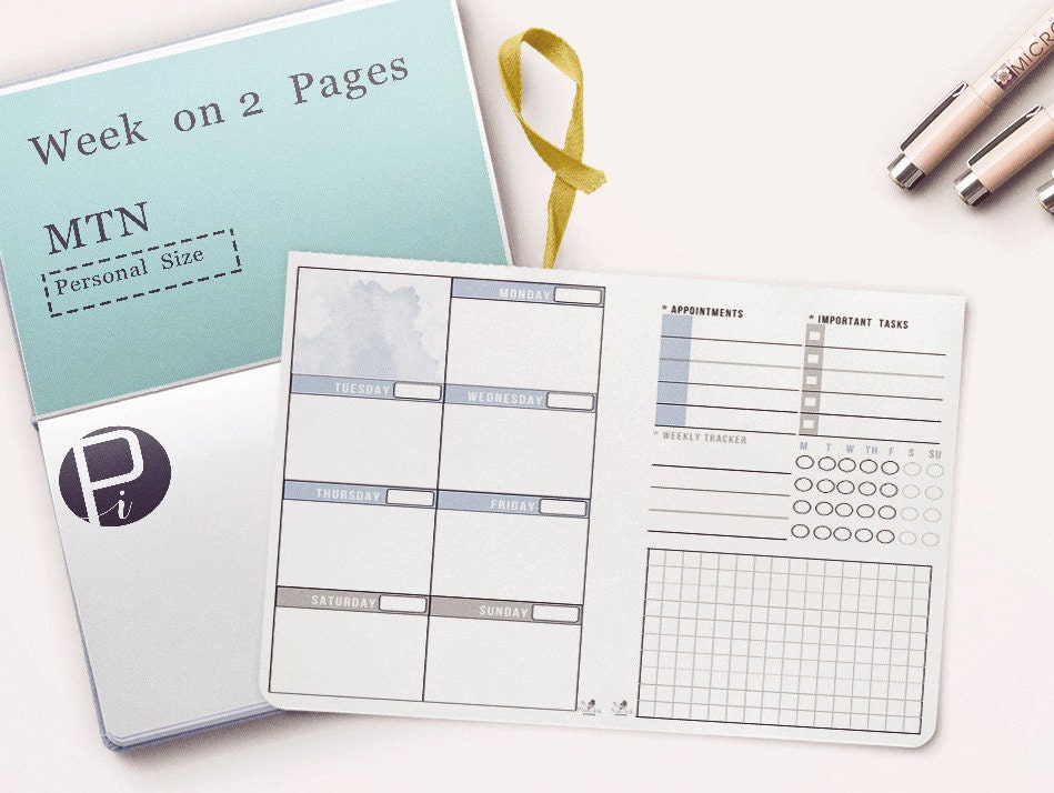 Week on two pages / Filofax personal size printable/ by PlanInk