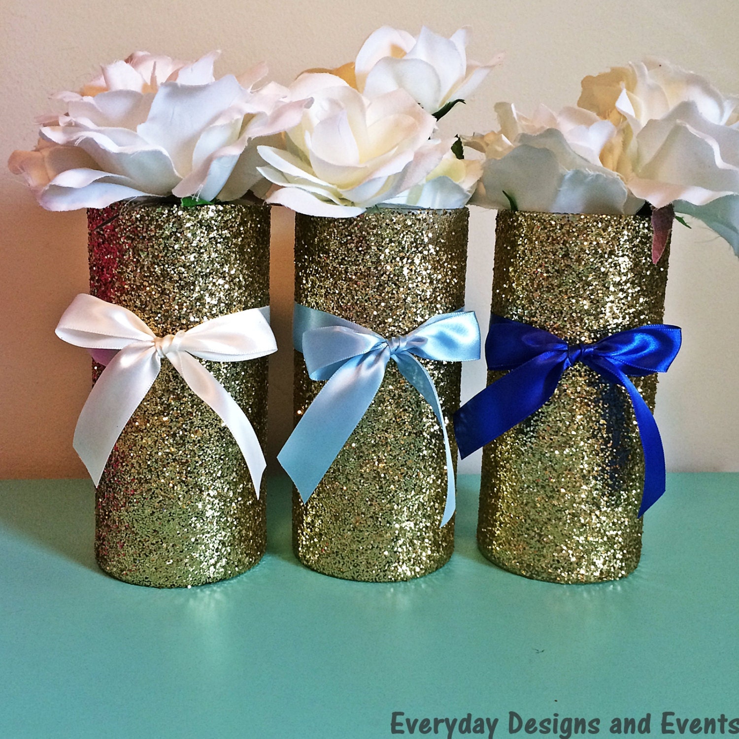 3 Gold Vases Wedding Pink and Gold Baby shower