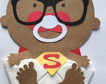 African American Superhero baby shower baby superman napkins