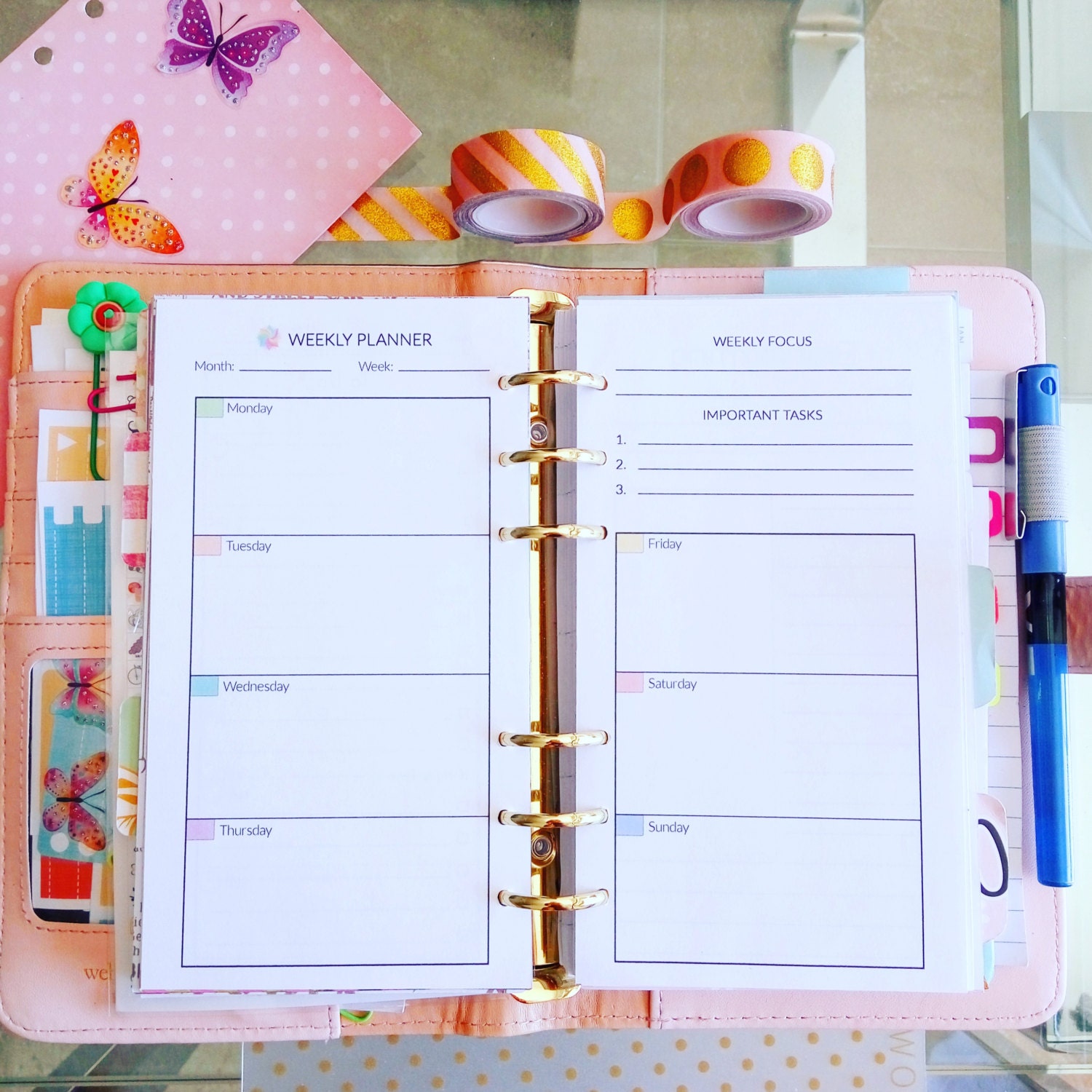 WEEKLY PLANNER Personal Size 3.7 x 6.7 inches. Week on 2