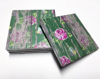 Floral Green Coasters - Floral Decor - Drink Coasters - Flower Decor - Tile Coasters - Ceramic Coasters - Table Coasters