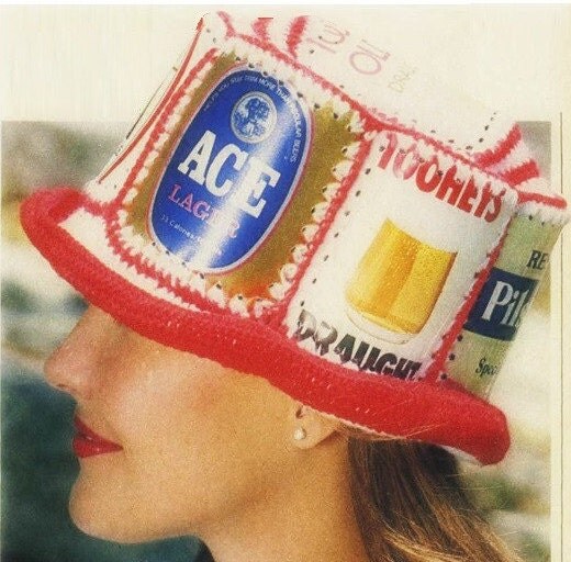 Crochet BEER CAN HAT Pattern Vintage 70s Crochet Hat Pattern