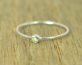 Tiny Peridot Ring, Peridot Ring, Tiny Silver Ring, Stacking Ring, August Birthstone, Sterling Ring, Dainty Ring, Stacking Ring, August Ring