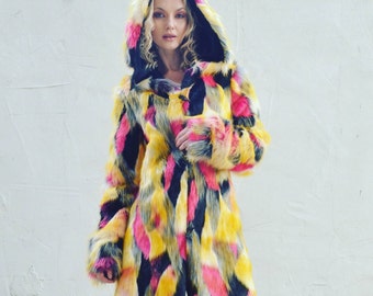 Burning Man Women's Faux Fur 5 pocket Uni-Sex Playa Coat/