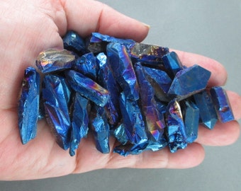 5 Peacock Blue Quartz Crystal Points - Raw Crystals, Master Healer, Energy Healing, Jewelry Making Supply, Healing Crystals and Stones T301