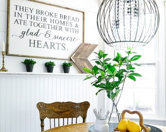 They Broke Bread In Their Homes Wood Sign. Scripture Art. Dining Room Decor. Farmhouse Decor. Wooden Signs. Rustic Signs.