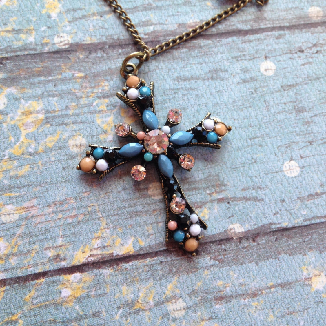 Metal Cross Pendant with Rhinestones Metal Necklace Cross