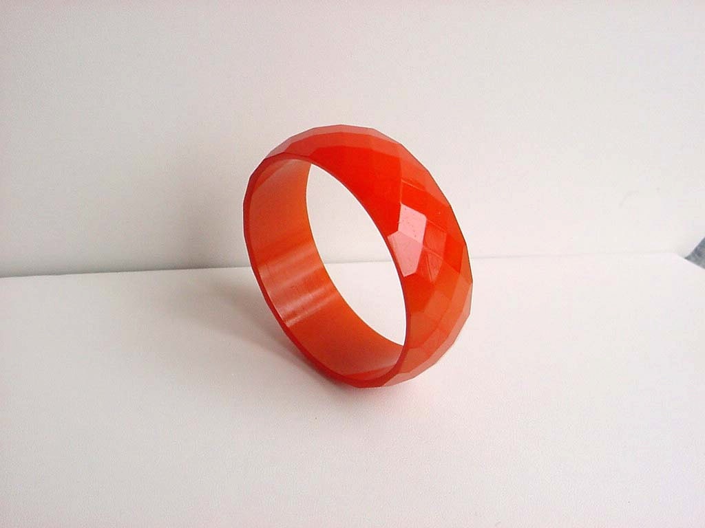 Orange Bakelite Bracelet Bangle Tangerine Faceted