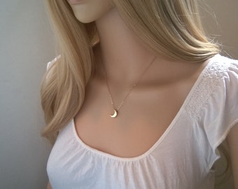 Gold crescent moon necklace; 14Kt gold-filled and natural brass moon necklace; gold moon necklace; simple gold necklace