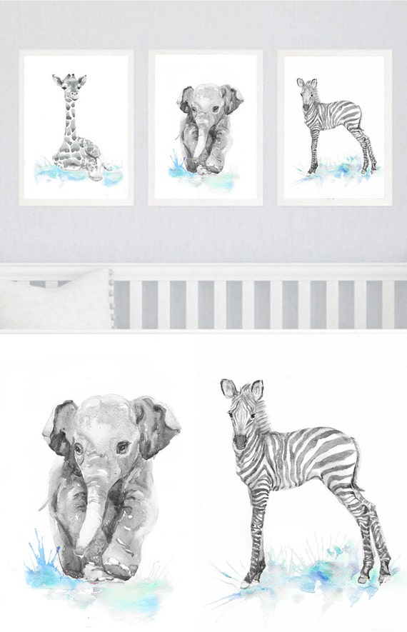Neutral Nursery Decor Set of 3 prints Baby Animals Nursery