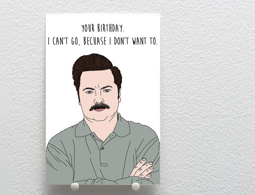 Happy Birthday Greeting Card Ron Swanson Birthday by wnktheshop