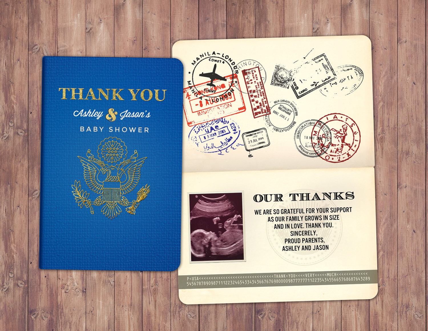 Thank you card passport passport invitation travel theme