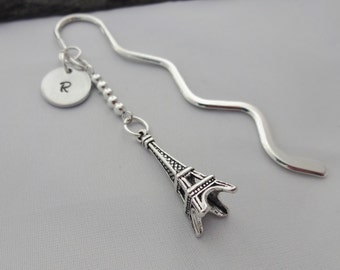 Initial Travel Bookmark, Eiffel Tower Bookmark, Charm, Hand Stamped, Eiffel Tower Bookmark, Travel Gift, Beaded, Eiffel Tower Gifts