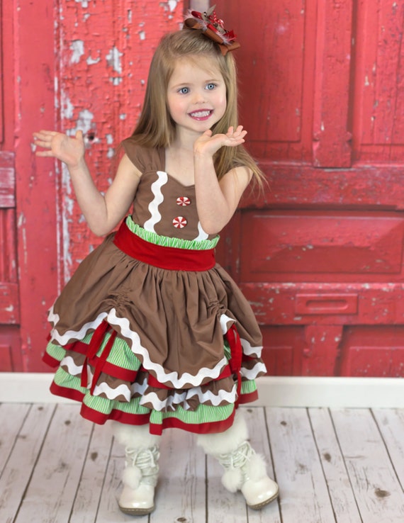 Christmas Dress - Girls Dress - Gingerbread Dress - Gingerbread Man Dress - Gingerbread Man Costume - Gingerbread Girl Costume - Brown Dress