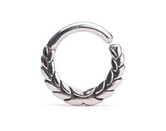 Leaves Crown Septum Ring Silver Nose Ring Body Jewelry Sterling Silver Bohemian Fashion Indian Style 14g 16g - SE025R SSO