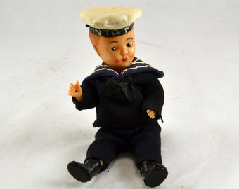 Celluloid Sailor Doll - Cruise Ship Souvenir - Sleepy Sleep Eyes - Santa Maria Hat - Vintage Doll 1920s