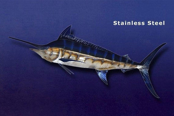 Blue Marlin Metal Art Wall Sculpture in Stainless or Carbon