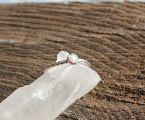 Sterling Silver Opal Stacking Ring. Silver Opal Ring. Opal