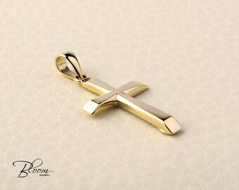 Solid Gold Cross Necklace 14K Gold Cross Pendant Necklace for Men Orthodox Cross Pendant Mens Gold Cross 14K - Bloom Jewellery