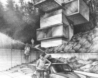 Architecture Drawing Pencil house drawing | etsy Architecture Drawing Pencil house drawing | etsy