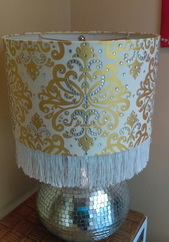 Damask lamp Large Gold/white damask lamp shade with white
