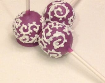 Bridal Shower Cake Pops/Wedding Favors/Birthday Treats Solid Color Cake Pops with Scroll Flourish