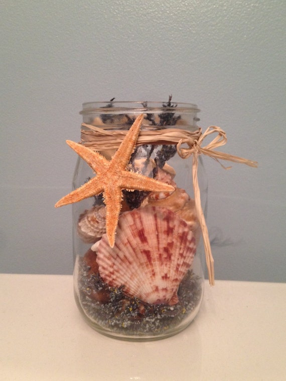 Items similar to Sea shell mason jar, seashell glass jar decoration